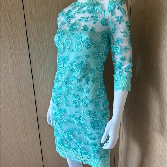 Naeem Khan Turquoise Floral Lace Mini Dress NWT - Picture 1 of 12